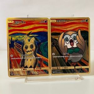 ‘2’ Pokemon Japanese Rowlet & Mimikyu 290/SM-P & 289/SM-P METAL GOLD CARD Gift
